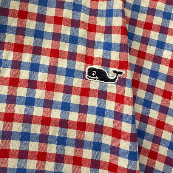 Vineyard Vines Whale Shirt Mens XL Button Down Red White Blue Check Performance - Picture 3 of 7